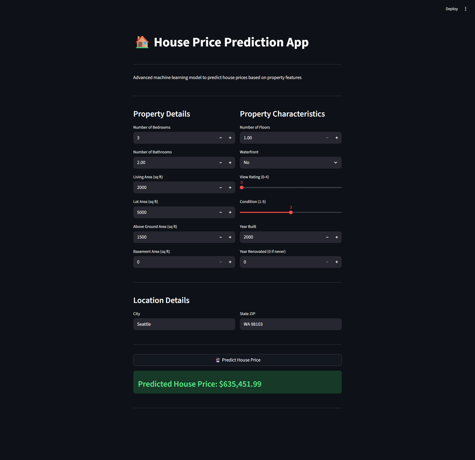 House price prediction project screenshot